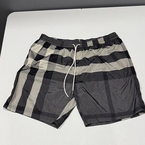 Burberry Black and Gray Striped Swim Trunks